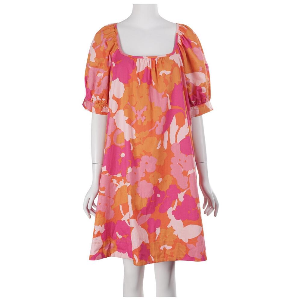 NWT Free Assembly Mini Dress M Orange Purple Floral Puff Sleeve Retro Hippie